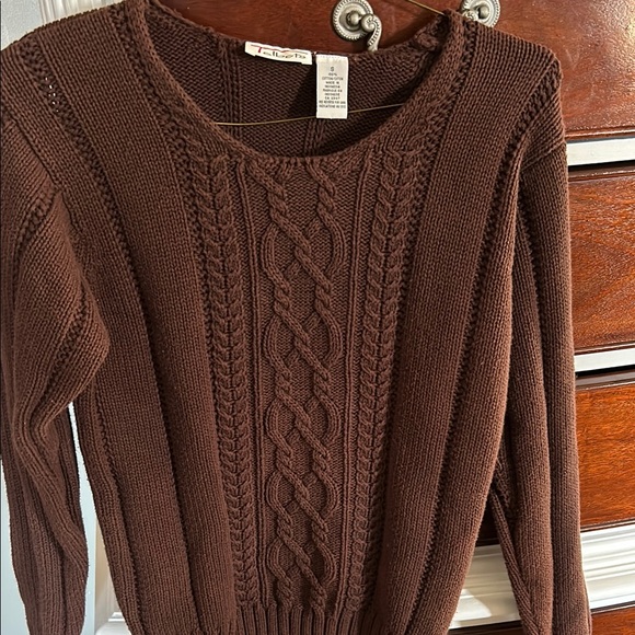 Talbots Brown Crew Neck Sweater with Cable Knit Design - Picture 1 of 3